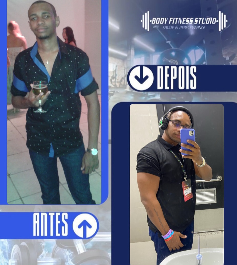Resultado real de aluno do Body Fitness Studio — antes e depois